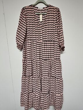 Beautiful Nomad Tiered Maxi Dress in Pink Deer Polka Dot Print Size XL Boho